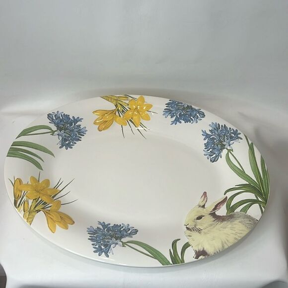 Blossoms & Blooms Easter Ceramics Oval Serving Platter12 In X 16 In Bunny Floral - Picture 1 of 7